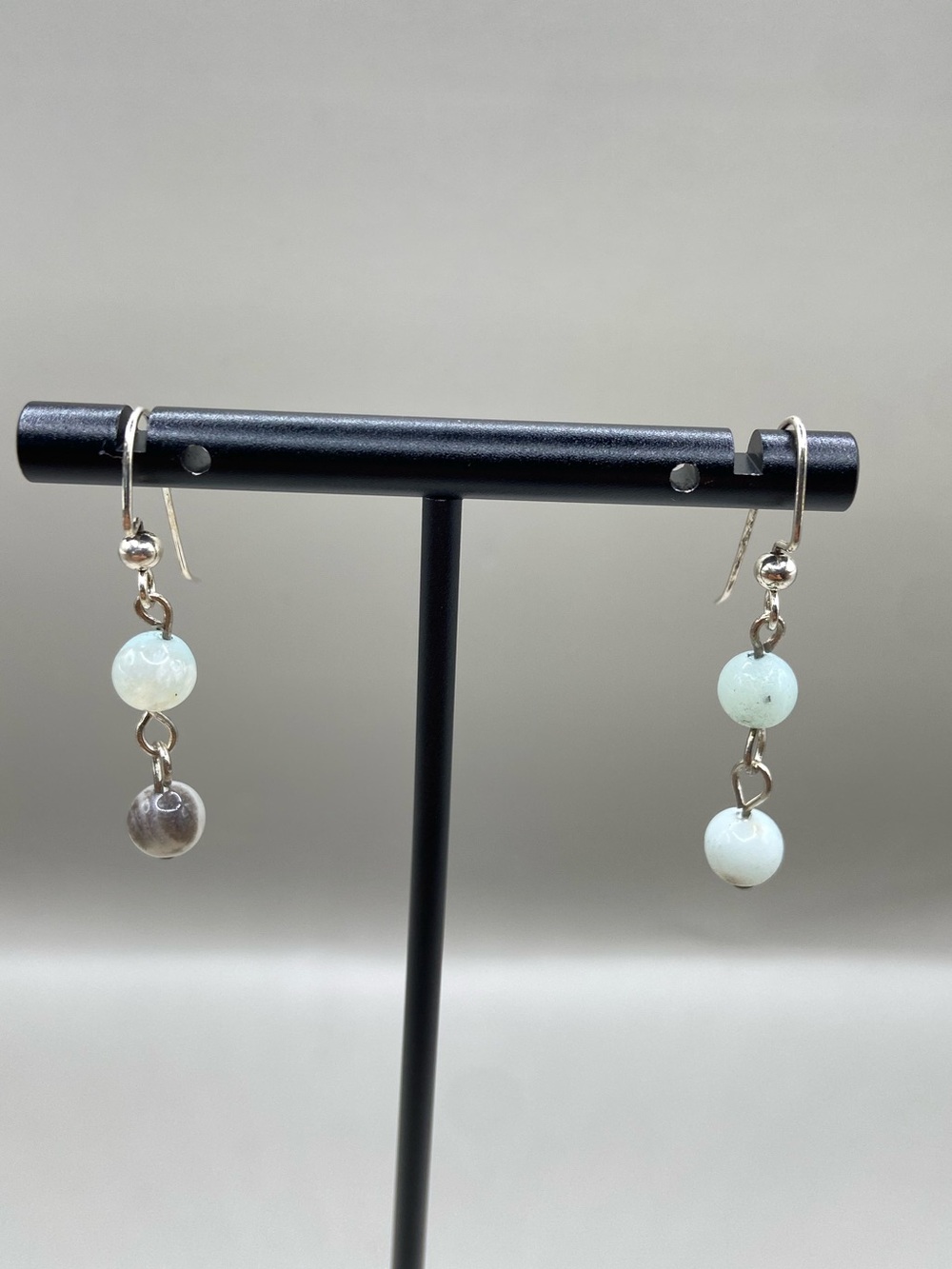 Handmade Light Blue Stone Ball Bead Earrings